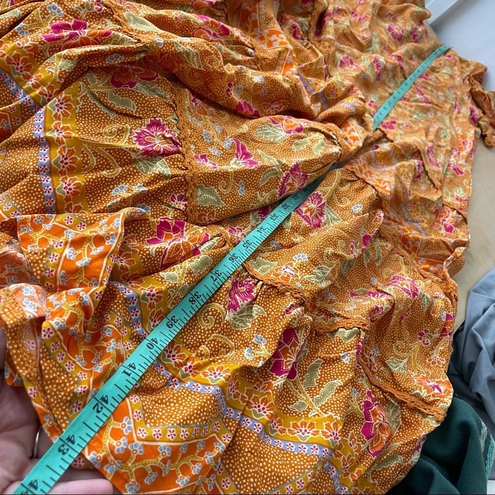 JAASE Boho Ruffle Orange Floral Sash Belted Dress - Picture 9 of 9